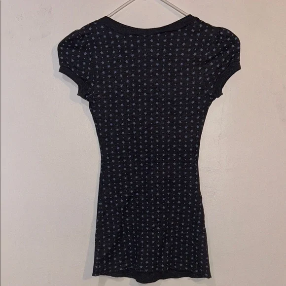 Y2K Waffle Cap Sleeve Emo Dark Gray Blue Star Pattern Top - Picture 4 of 6